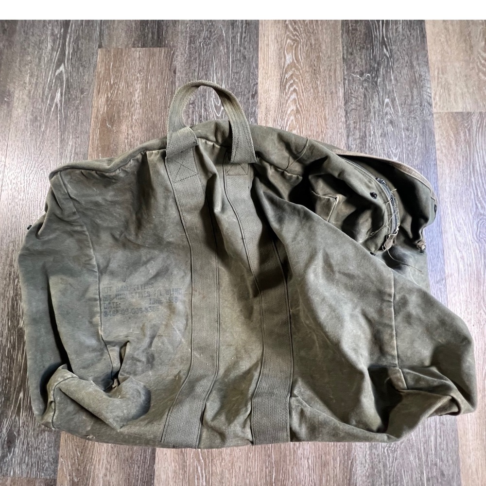US Military Kit Bag Flyers Green Canvas 1989 Vintage Duffel 8460-00-606-8366